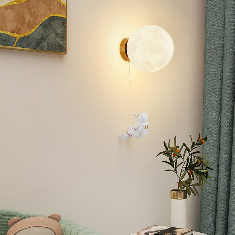 Fateh Moderno Luna LED Apliques Blanco Resina Habitación Infantil