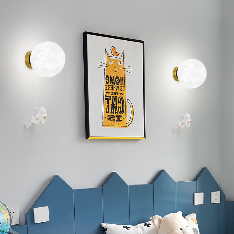 Fateh Moderno Luna LED Apliques Blanco Resina Habitación Infantil