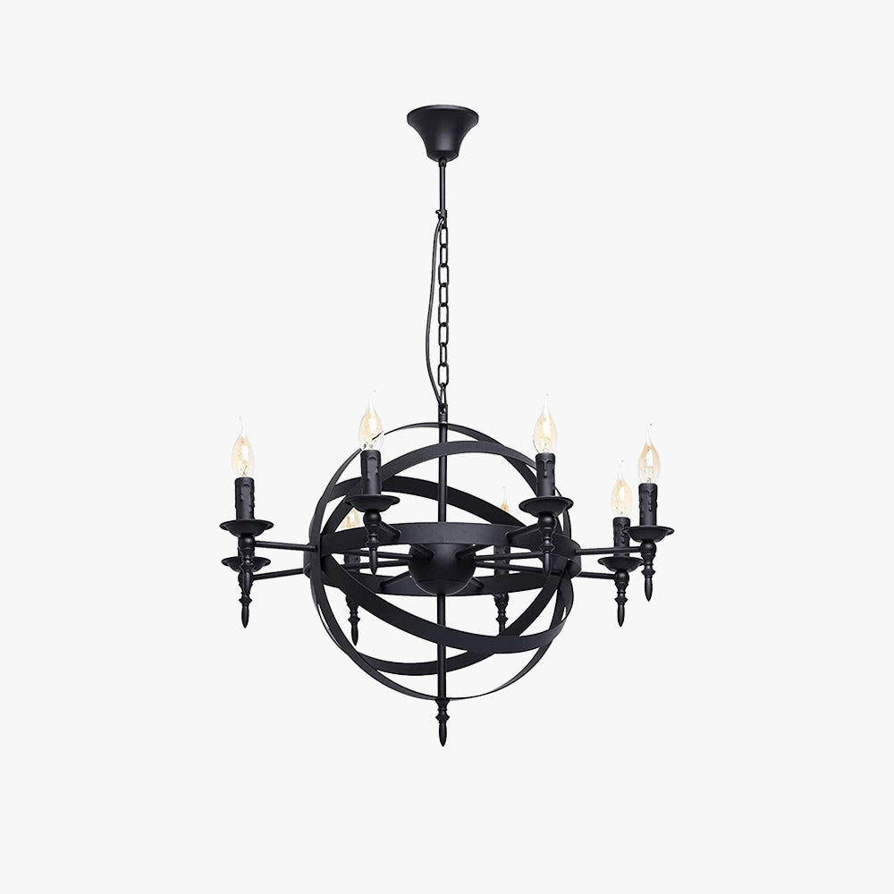 Silva Retro Vela LED Lámparas de araña Metal Vidrio Negro Comedor