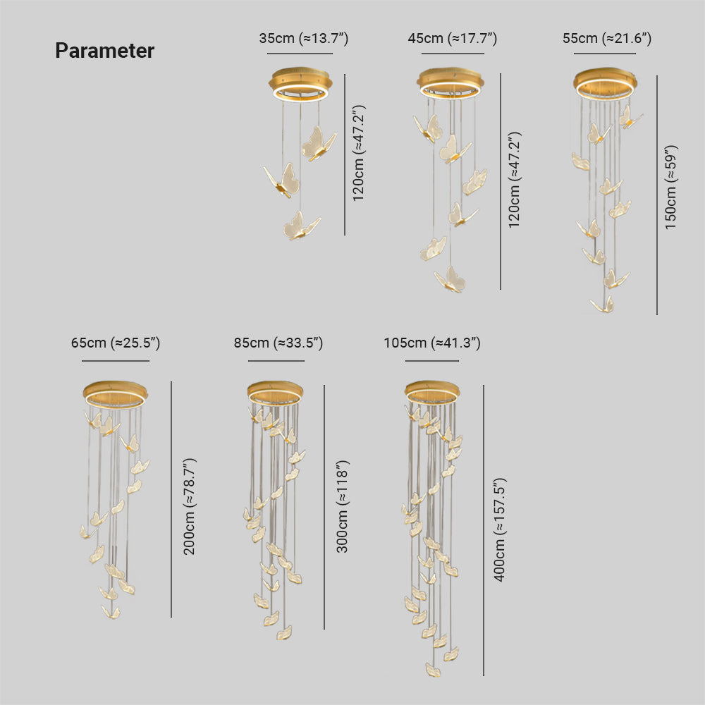 Olivia Lámpara Colgante Mariposa Lujo Moderno Metal Acrílico Oro Pasillo