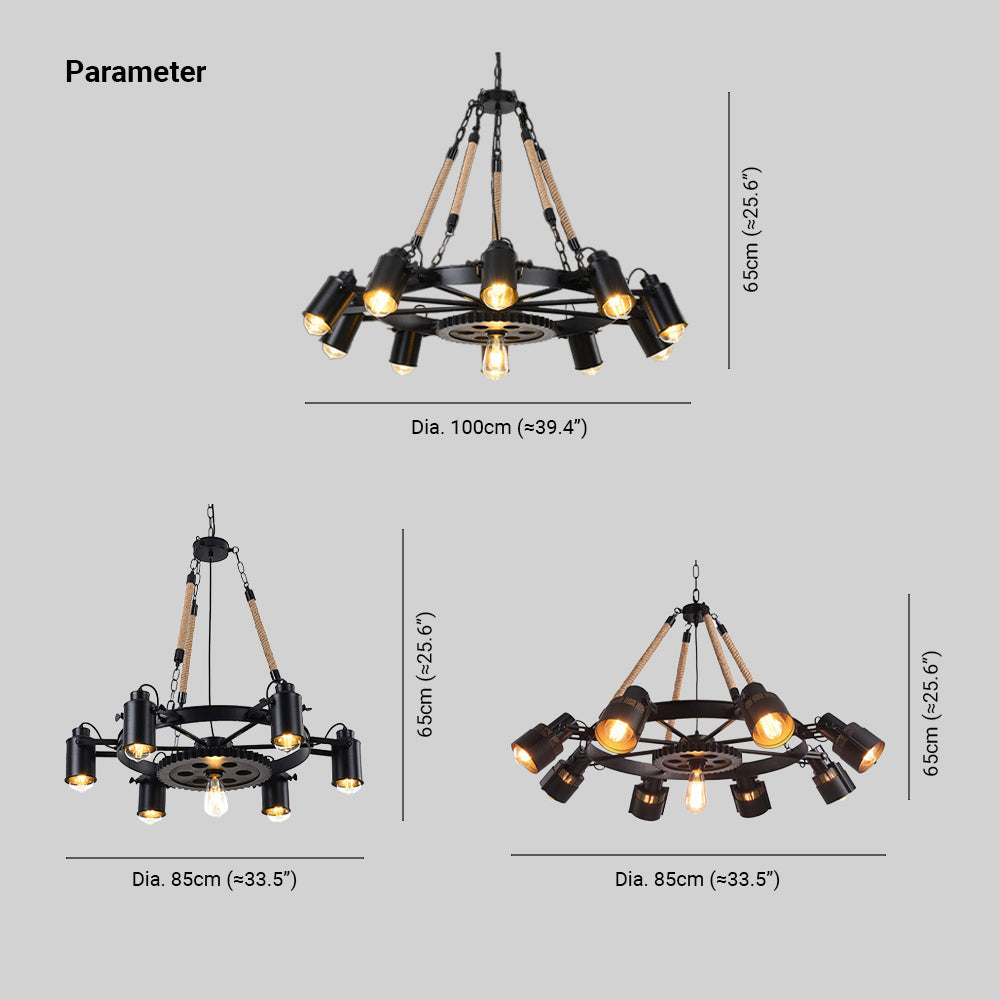 Epoch Industrial LED Lámpara Colgante Negro Metal/Cuerda Café/Bar