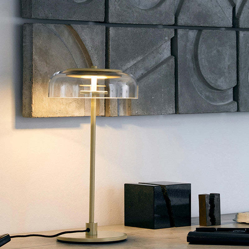 Sano Moderna Diseño Vidrio/Metal Lámpara de Mesa, Dorada/Madera