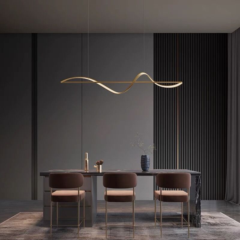 Louise Moderna Diseño Lineal Metal/Acrílico Lámpara Colgante, Negra/Dorada