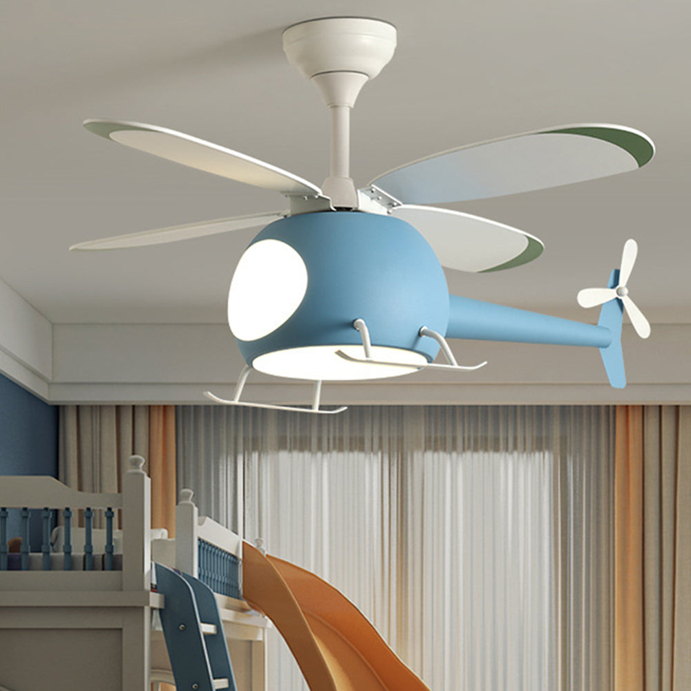 Minori Ventilador de techo con Luz infantil, Jet Azul 4 Palas, Metal & Medera, Motor dc, ∅47CM/80CM