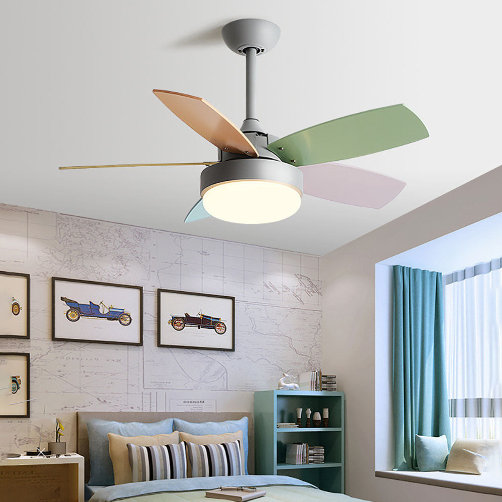 Morandi Ventilador de techo con Luz 5 Palas infantil, Metal & Madera, 2 Colores, Motor dc, ∅130CM