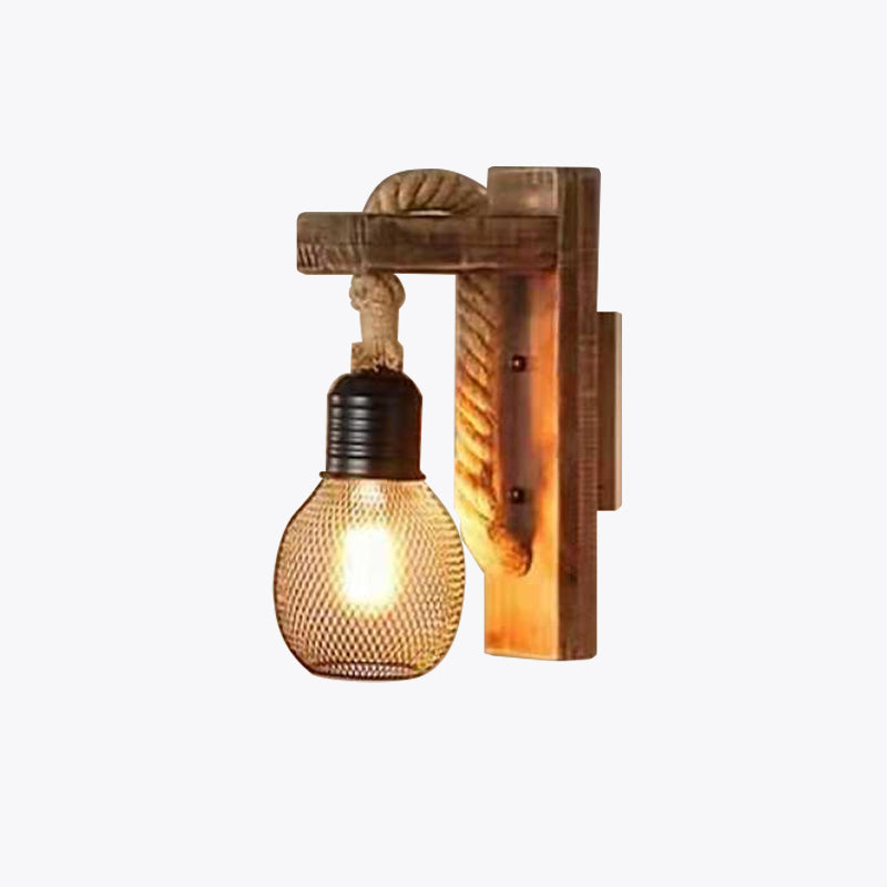 Retro Vintage Madera/Metal LED Aplique de Pared Marrón Oscuro