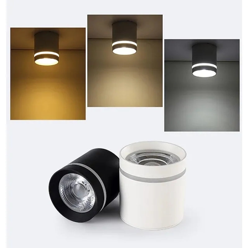 Freja Minimalista Foco Cilíndrica Metal LED Lámpara de Techo Blanca/Negro