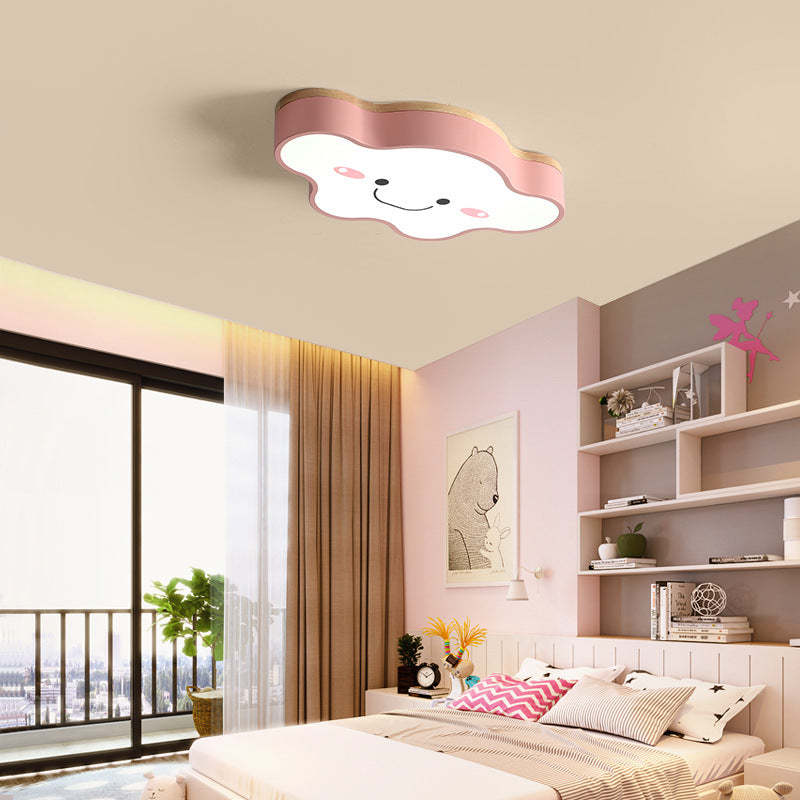 Minori Decorativa Art Cloud Madera/Acrílico LED Lámpara de Techo, Rosa/Verde/Blanca