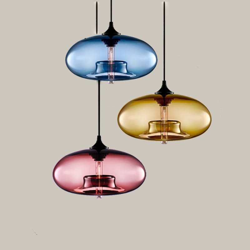 Morandi Moderna Macaron Vidrio LED Lámpara Colgante,Negra/Rosa/Azul