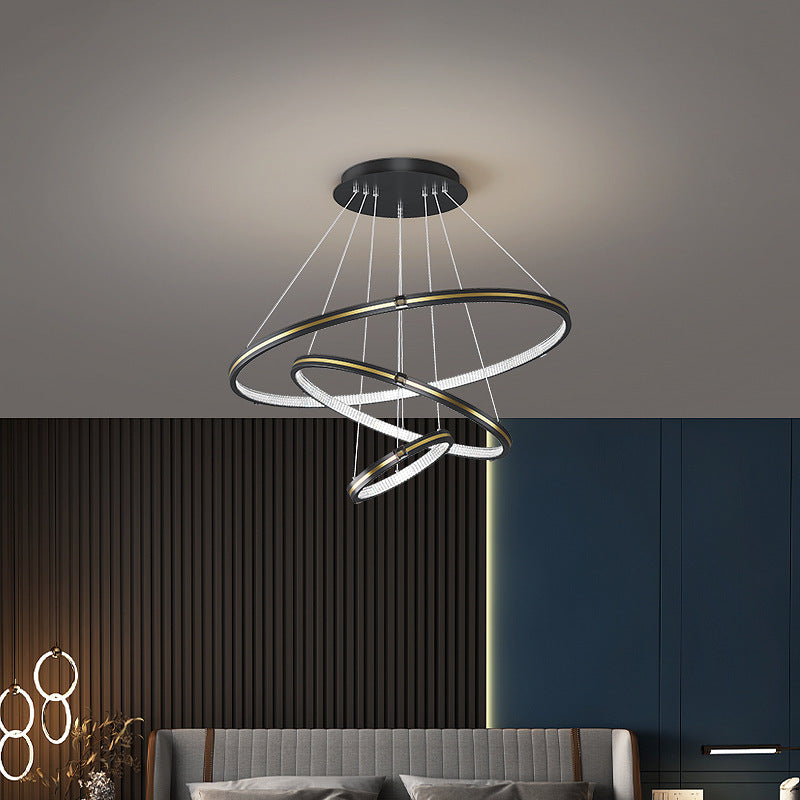 Modern Diseño Anillo Aluminio Lámpara Colgante, Negra/Dorada