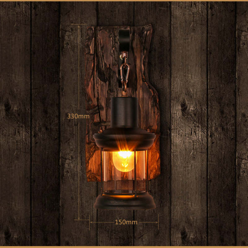 Alessio Industrial Rustico Lantern Metal/Madera Aplique de Pared Negra/Bronce