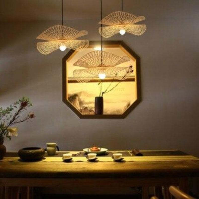 Muto Zen Art Déco Irregularmente Metal/Ratán LED Lámpara Colgante Madera