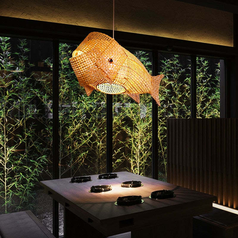 Muto Decorativa Pez Bambú LED Lámpara Colgante Madera
