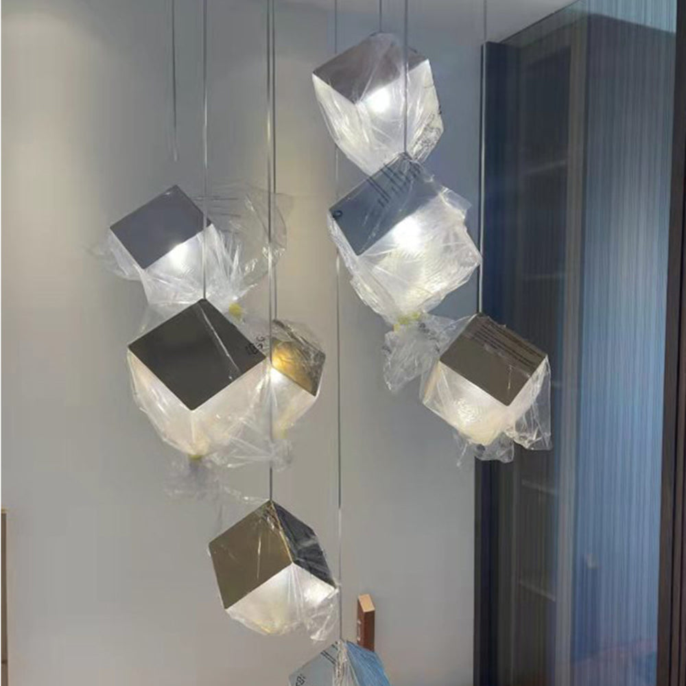Kristy Moderna Diseño Cuadrada Lámpara Colgante, Oro/Plata
