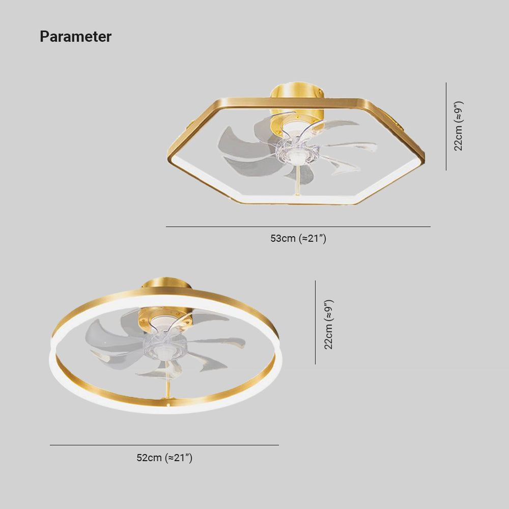 Bella Ventilador de techo con Luz sin aspas, 3 Estilos,  Blanco & Oro Motor dc, ∅53CM