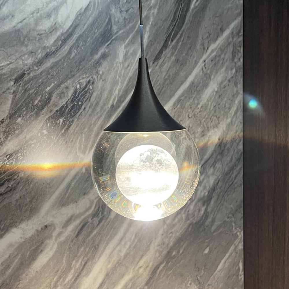 Elif Moderna Diseño Gota Metal/Cristal Lámpara Colgante Negra