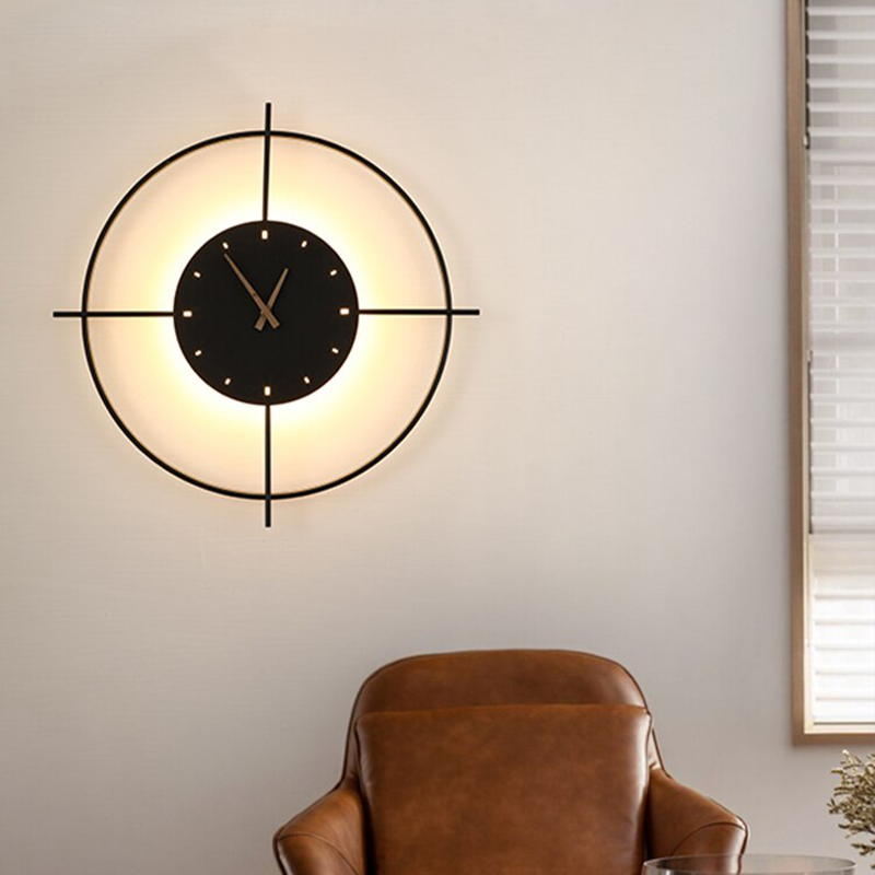 Nordic Moderno LED Redondo Reloj Metal Aplique de Pared Dorado/Negro