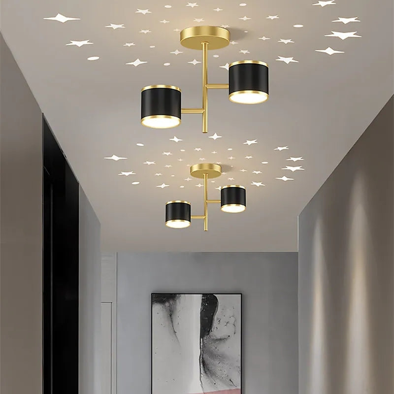 Madina Diseña Decorativa Doble Foco Estrellada Metal/Acrílico LED Lámpara de Techo, Dorada/Negra